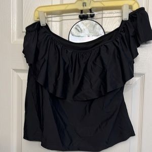 Bongo black 1X off shoulder Tankini top with ruffle wear on/ off shoulder
